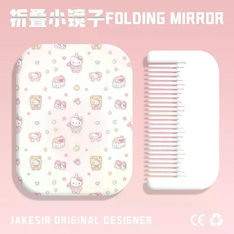 Novo HelloKitty Espelho de maquiagem portátil portátil Clamshell dobrável Mini espelho de maquiagem espelho de vestir po