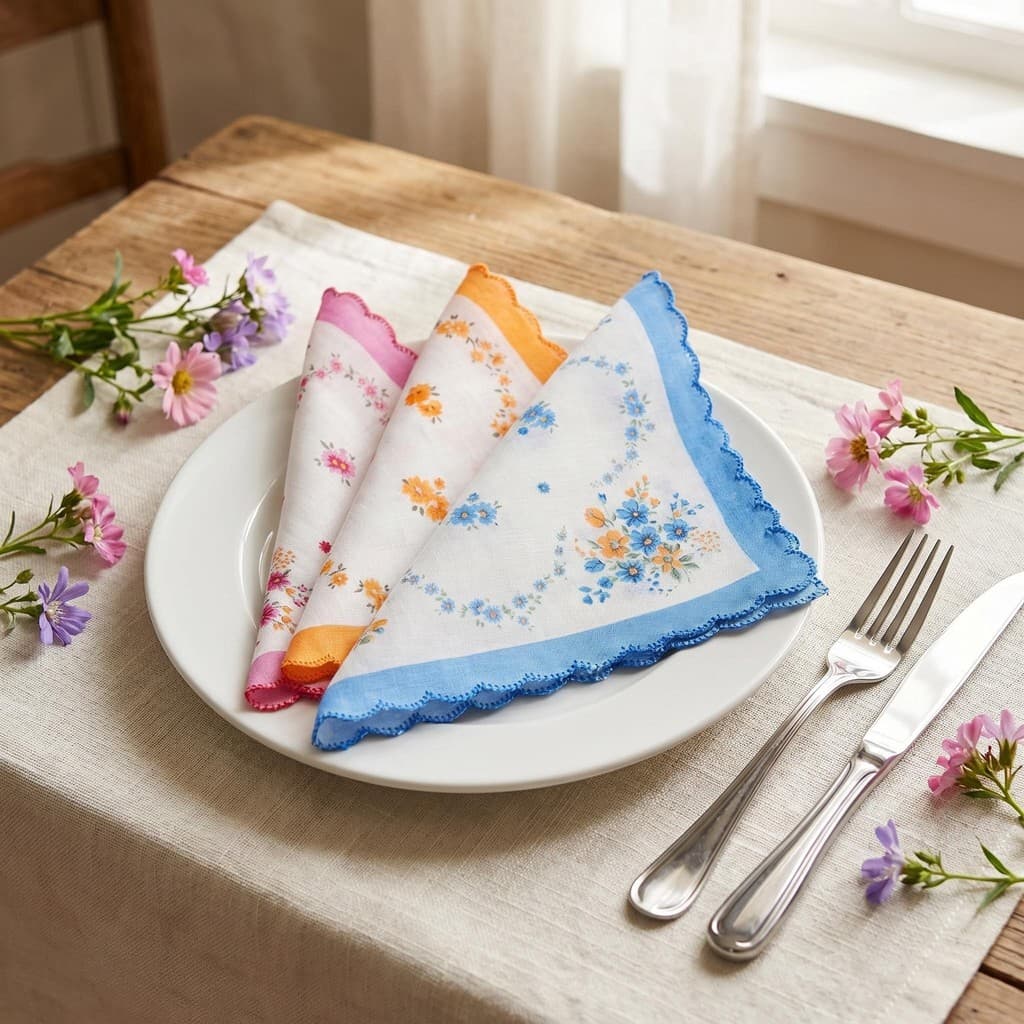 Lenço impresso de algodão senhoras lenço borda ondulada Retro absorvente de suor refrescante pequeno lenço senhoras lenç