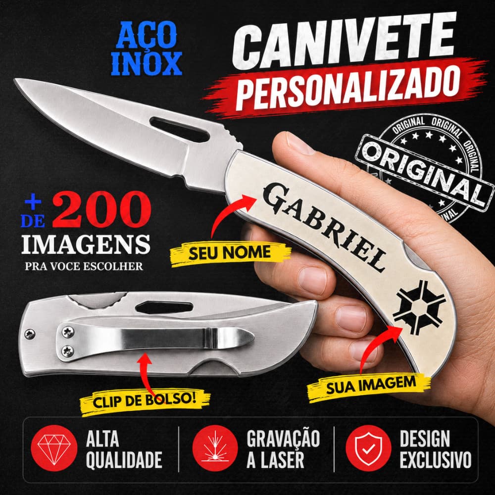 Canivete Personalizado Country Fazendeiro Agro Inox com Nome e Desenho a Laser Clip Bolso Envio Imediato