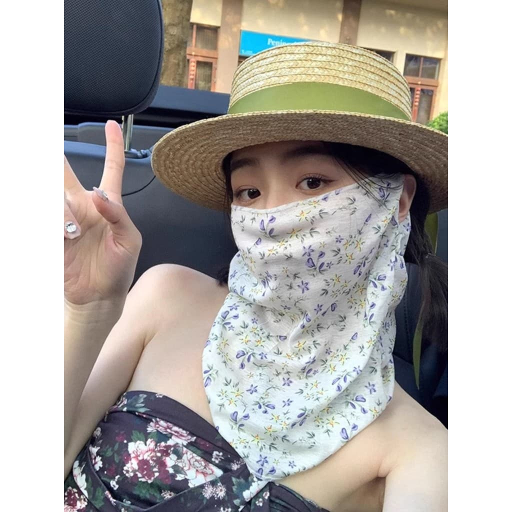 Novo estilo pequeno Floral verão protetor solar máscara facial rosto cheio condução equitação feminino estilo fino capa