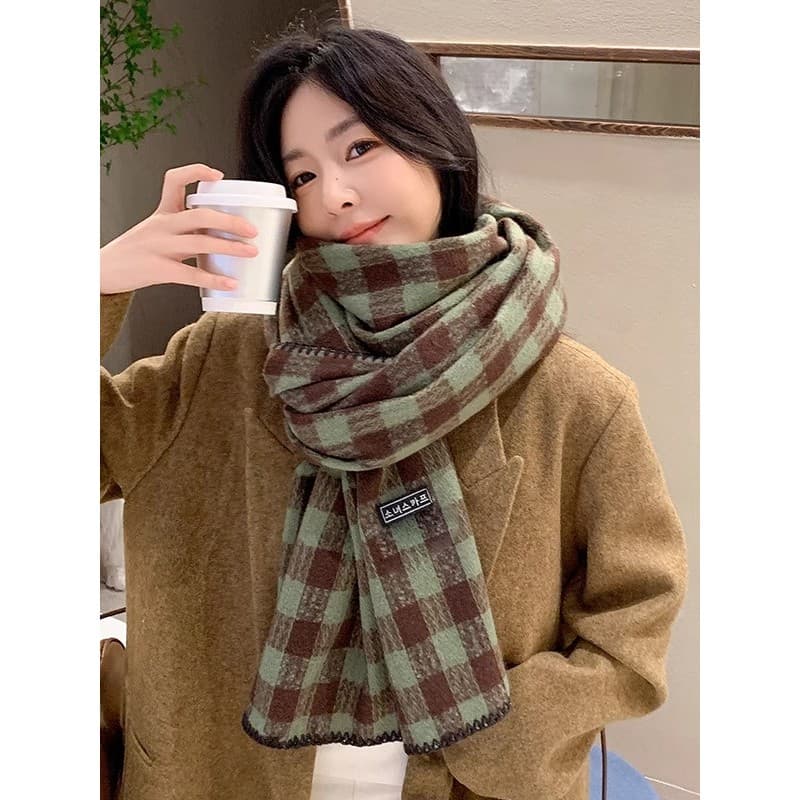 Outono inverno novo estilo verde xadrez cachecol macio ceroso Casual High-End All-Match na moda xale engrossado quente e