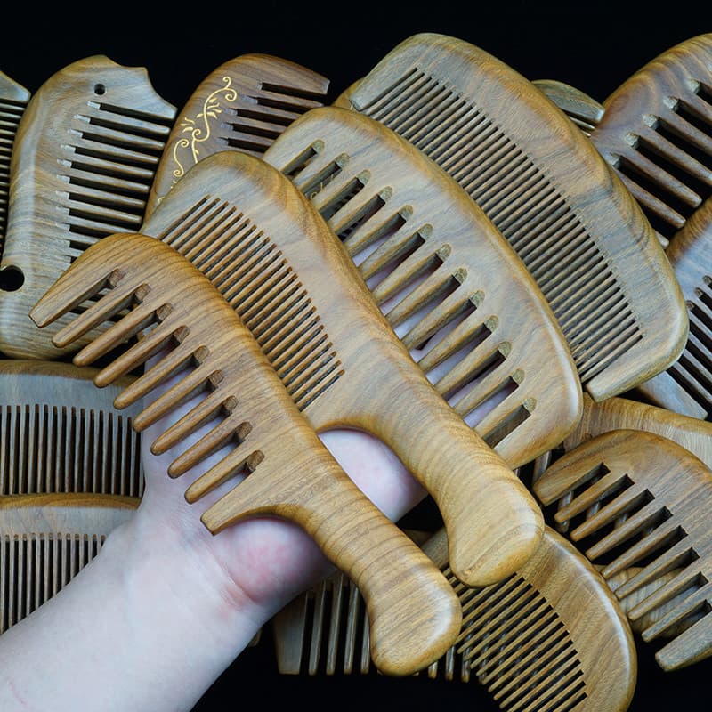 Estilo de madeira inteira Natural autêntico verde sândalo pente perda de cabelo Curling pente de dente largo grande dent