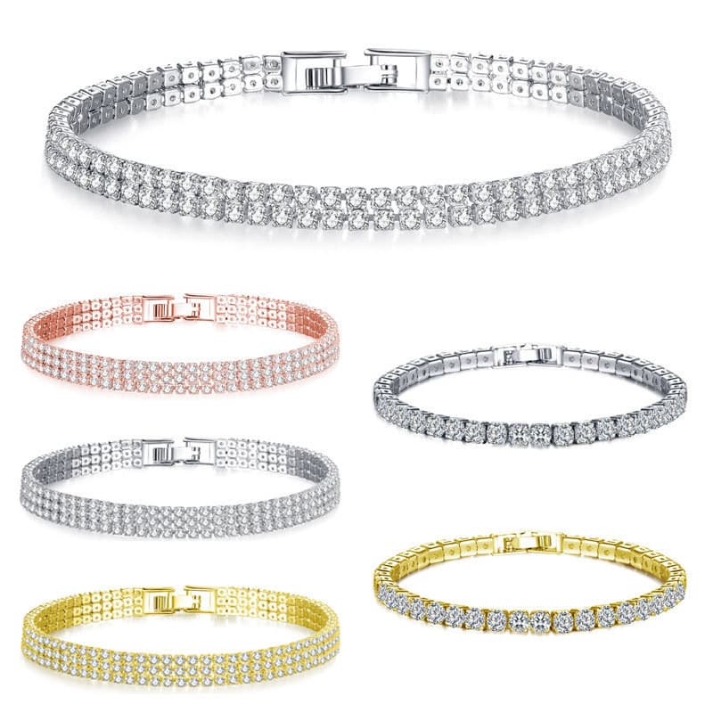 Uma fileira duas fileiras três fileiras cheio de diamante zircão casal pulseira moda europeia americana presentes de fer