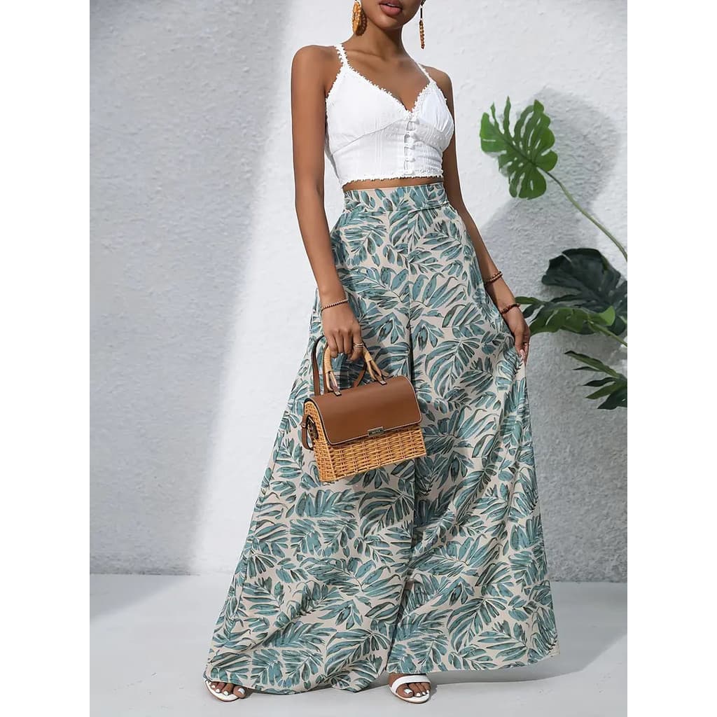 [Estilo mais vendido] Calças casuais estampadas calças largas estilo feminino [envio rápido]