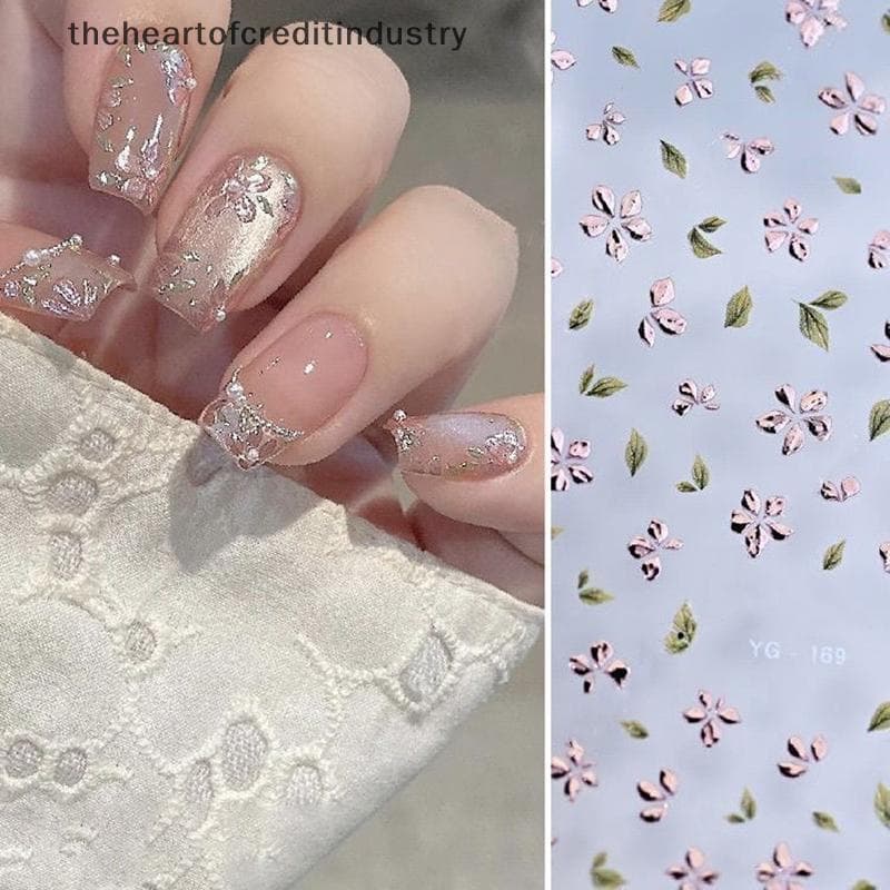 2 Pçs Bronzeamento Flor Folha Prego Stiers 3D Auto-Adesivo Decalques De Unhas Florais Projetos Pétala Folhas Suprimentos