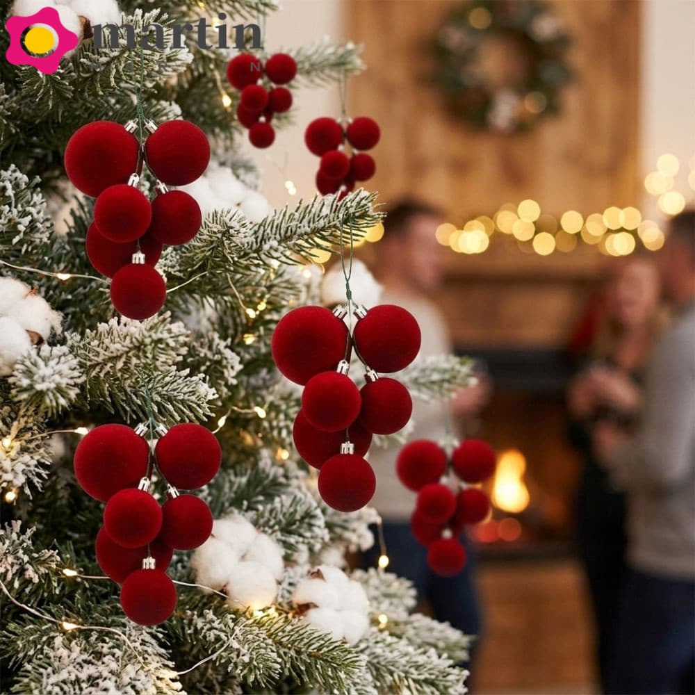 MARTIN 4 Unidades De Pingentes De Bola De Natal De Veludo , Decoração De Conjunto Árvore Pintada De Plástico , Esférico
