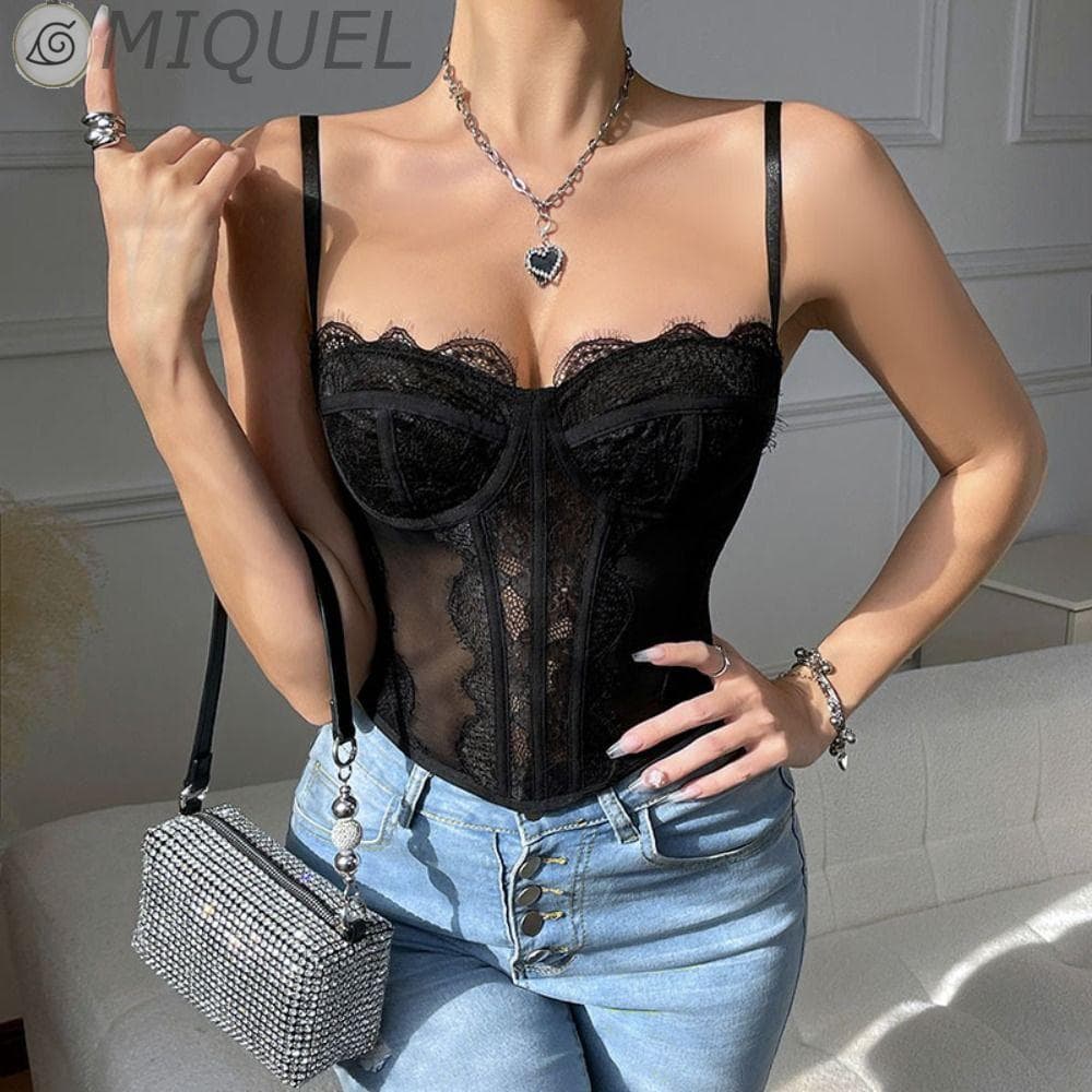 MIQUEL Camisola De Renda , Espartilho Transparente Oco , Regata Fashion Sem Mangas Streetwear Para Viagem