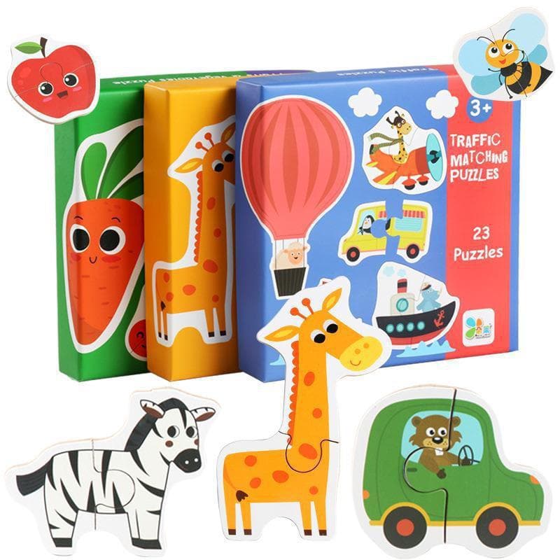 Quebra-Cabeça De Madeira Combinando Jogo De Bebê Aprendizagem Precoce Cognição Animal Tráfego De Frutas Brinquedos Educa