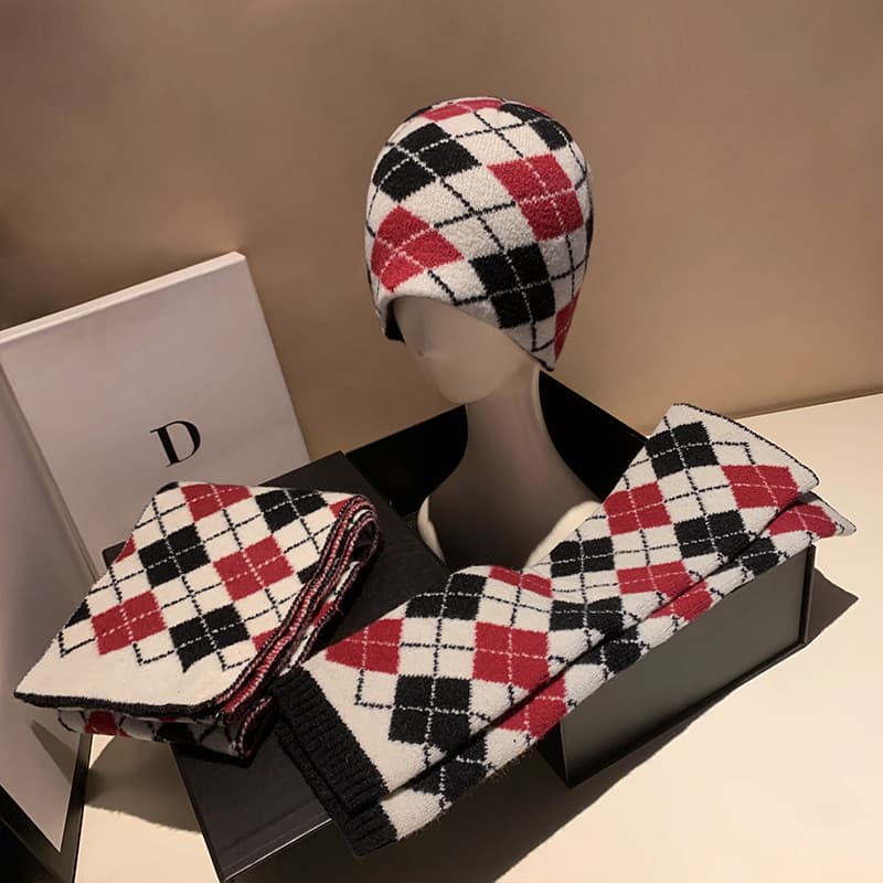 Design clássico vermelho xadrez cachecol feminino inverno quente pescoço proteção babador de malha All-Match Retro xadre