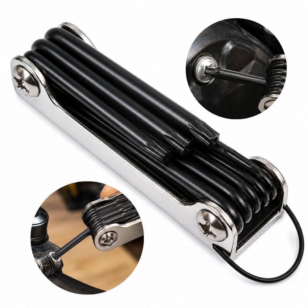 JOGO CHAVE TORX CANIVETE 8 EM 1 T9 T40 KIT HEXAGONAL PROFISSIONAL ACO PORTATIL DOBRAVEL FERRAMENTA MANUTENCAO OFICINA