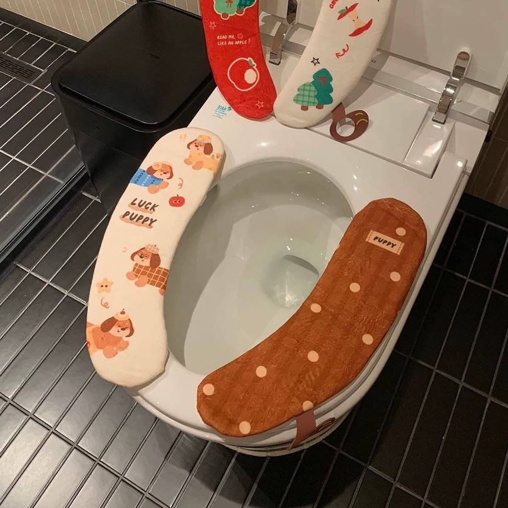 Assento de vaso sanitário pegajoso de gatinho de desenho animado, assento de vaso sanitário anticongelante, capa de asse