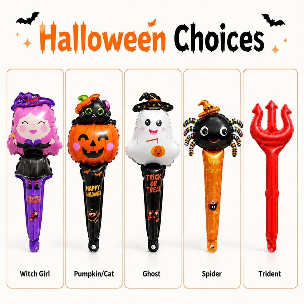 5 Pcs Halloween Truque Ou Travessura Balões Portáteis Adereços De Personagem De Folha Aleatória