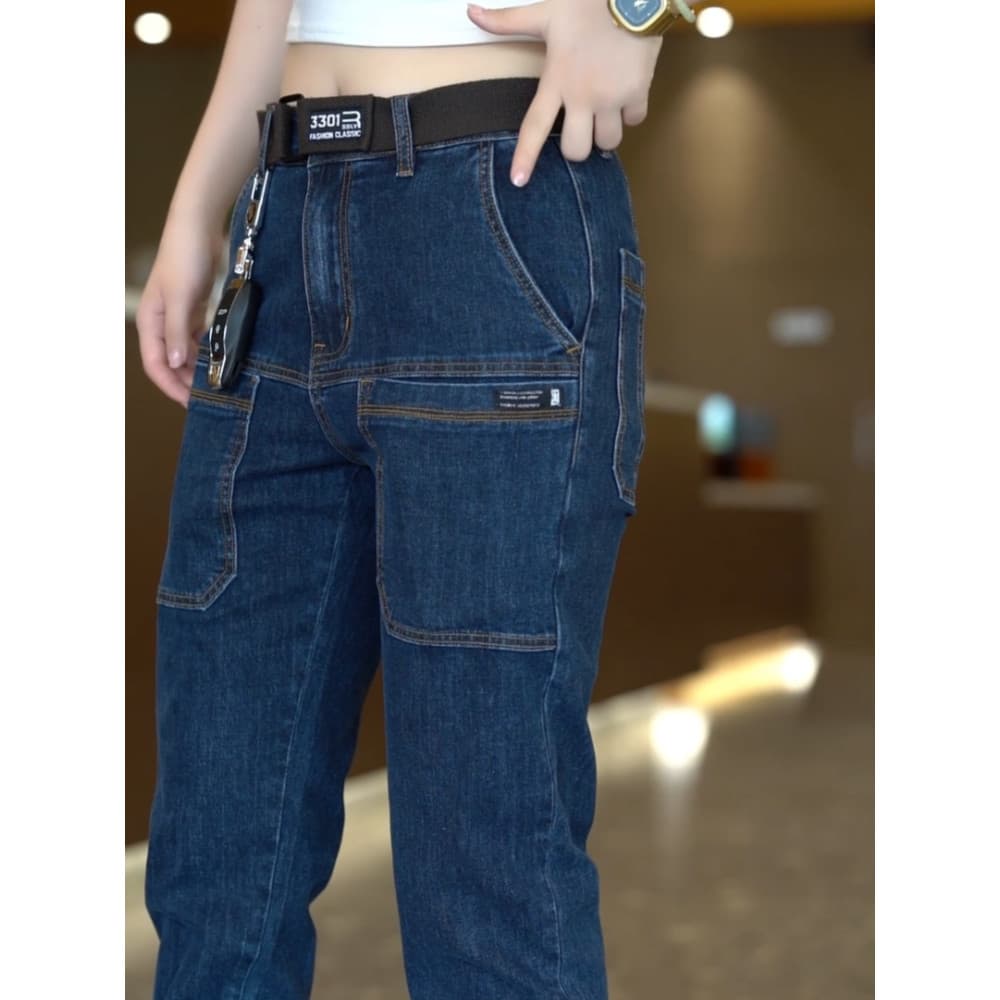 LAIYUEHUI/LAIYUEHUI Trendy Six-Pocket Novo Produto Jeans Masculino Primavera Outono Multi-Bolso Reto-