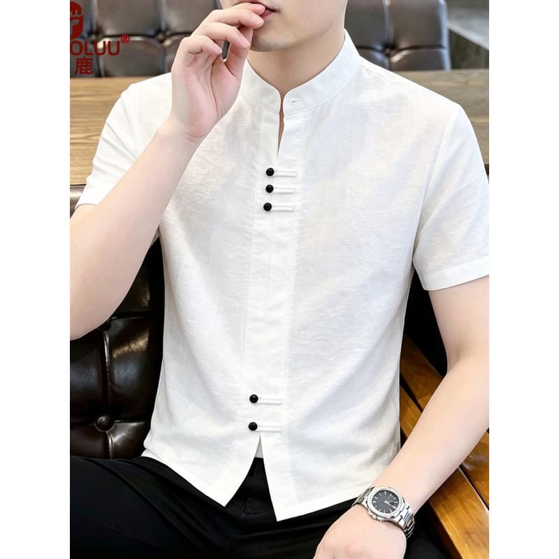 Estilo chinês meia manga curta novo estilo solto masculino estilo chinês verão estilo fino All-Match Casual topo moda ca