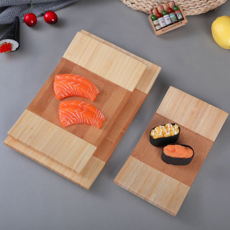 Prato de jantar de madeira maciça estilo japonês Comida ocidental Bandeja de madeira Prato de Sushi Retangular curvo Tal