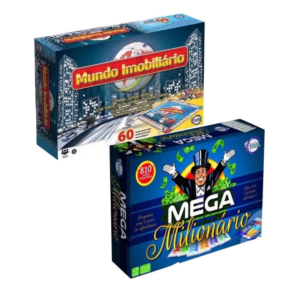 Kit 2 Jogos De Tabuleiro Mega Milionário E Mundo Imobiliário Toia