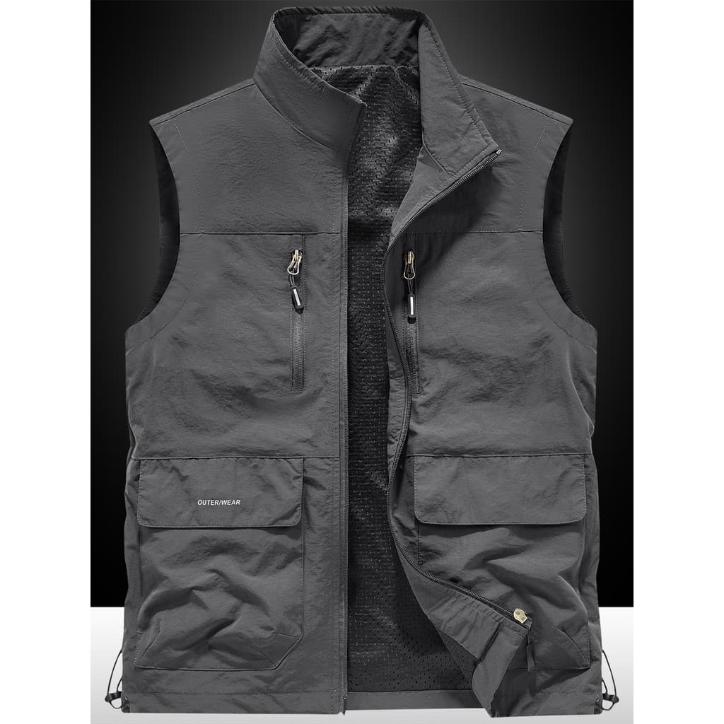 Outono colete fino masculino ao ar livre Casual Multi-saco colete solto tamanho grande ferramentas colete gola alta cole