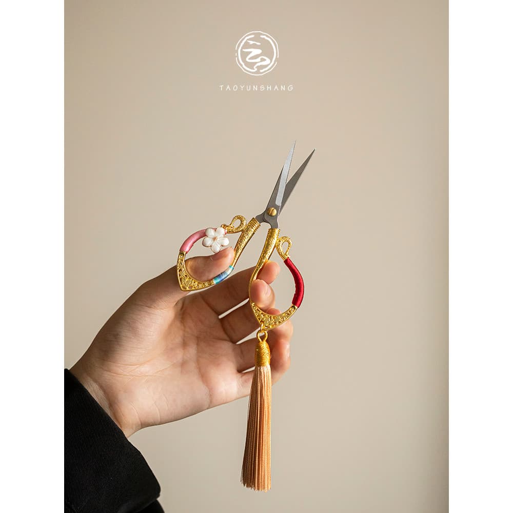 Taoyunshang flor flutuante borla pequena tesoura de chá tesoura arte do chá saco de chá tesoura especial conjunto de chá