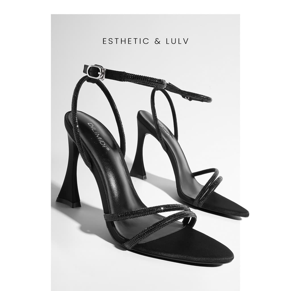 Luz de luxo high-End cunha salto cetim preto salto alto feminino verão strass cinta plana sandálias de salto alto femini