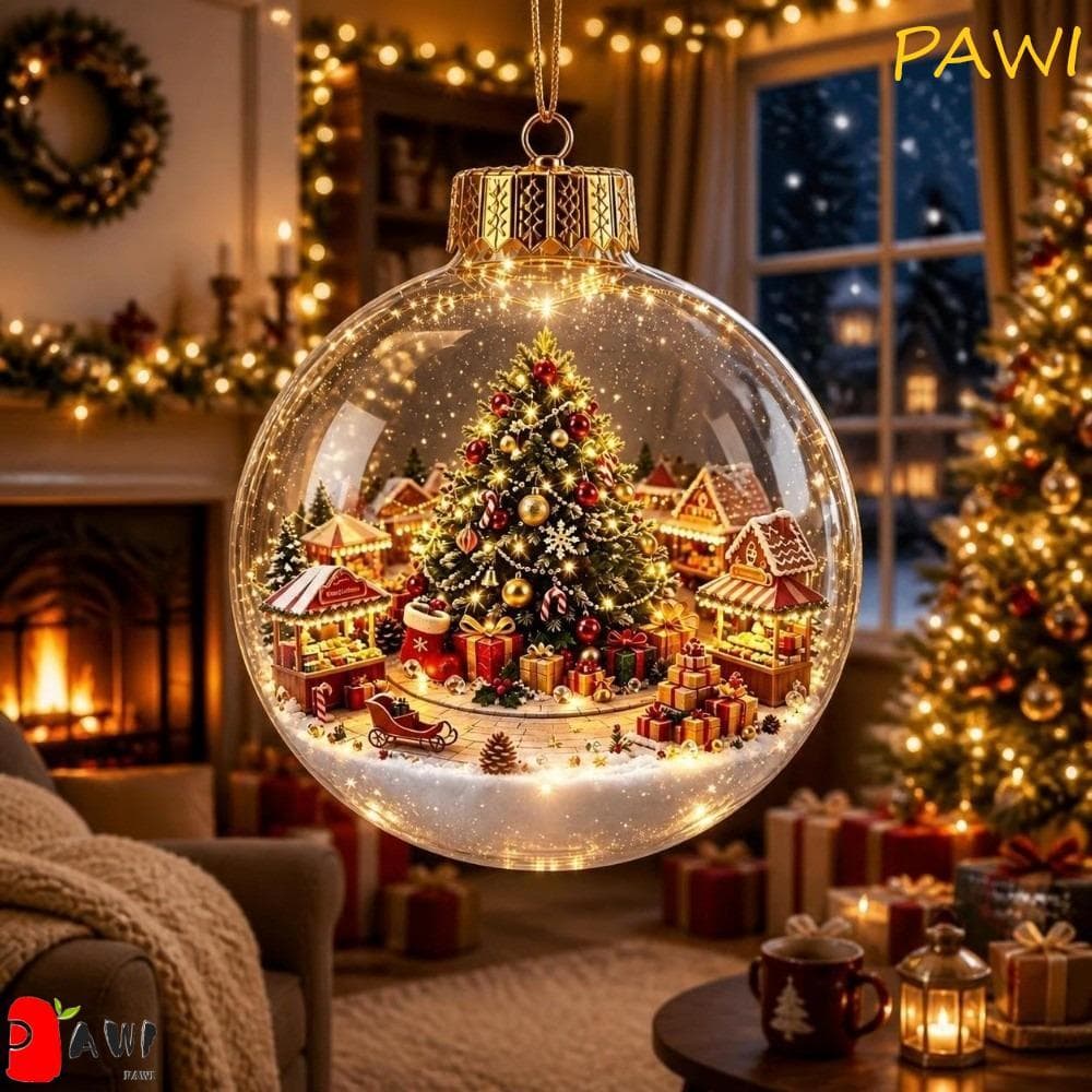 Bola Suspensa De Natal PAWI , Decoração Transparente De Árvore De Papai Noel , Pingente De Enfeites Alce