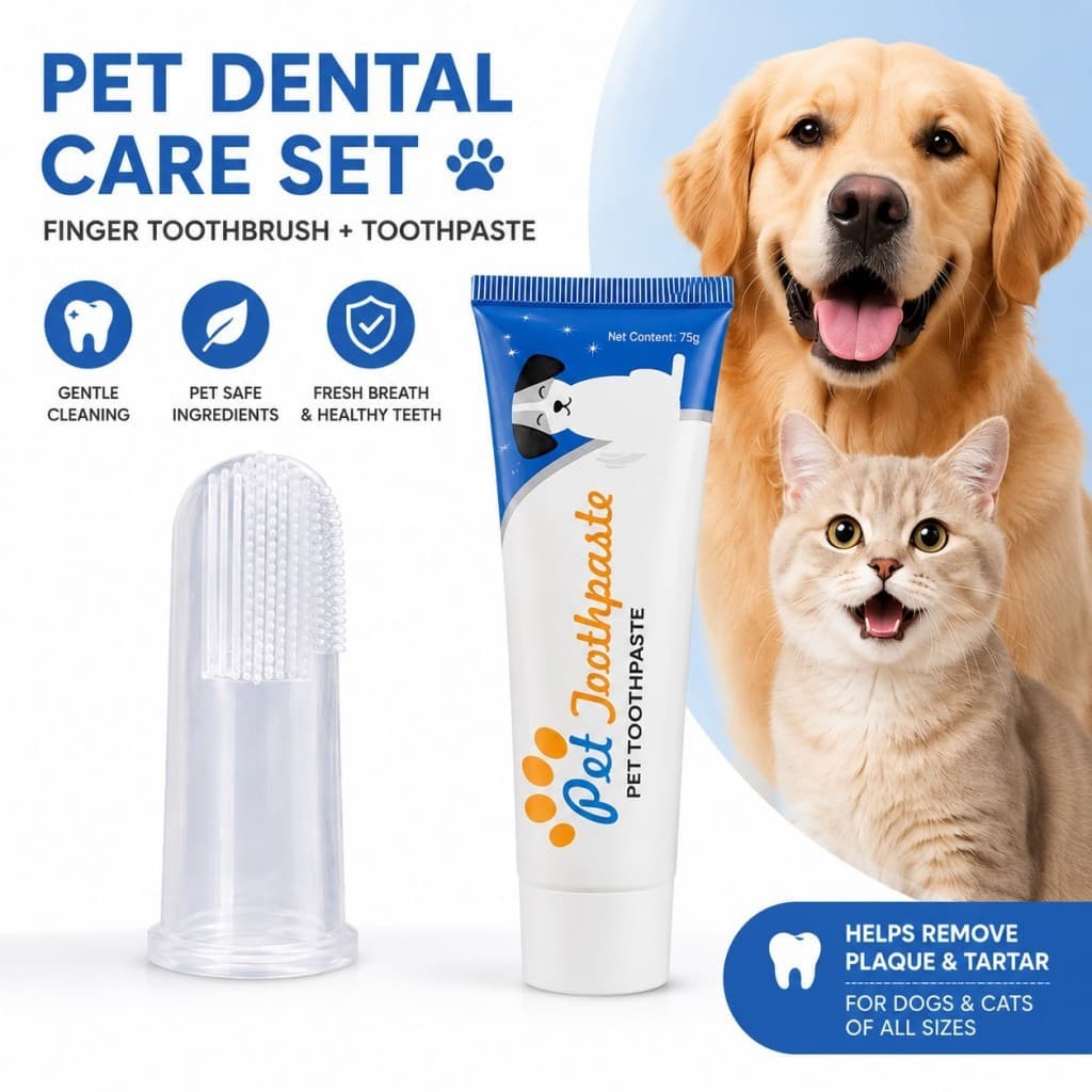Conjunto de Cuidados Dentais para Animais de Estimação, Escova de Dentes de Dedo e Kit de Pasta de Dentes para Limpeza O