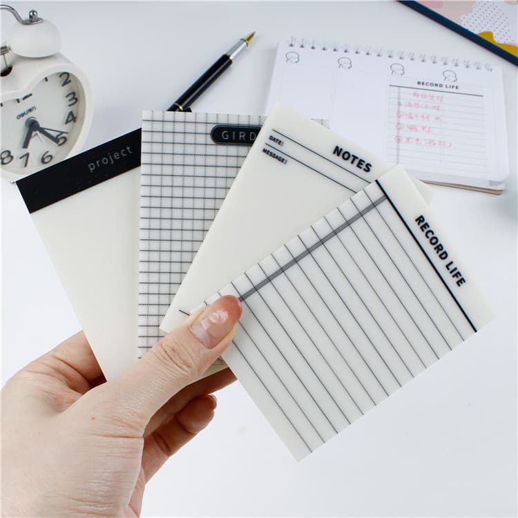 Notas adesivas para cadernos em estoque, planejador transparente, caderno de grade PET, notas de lembrete, notas adesiva