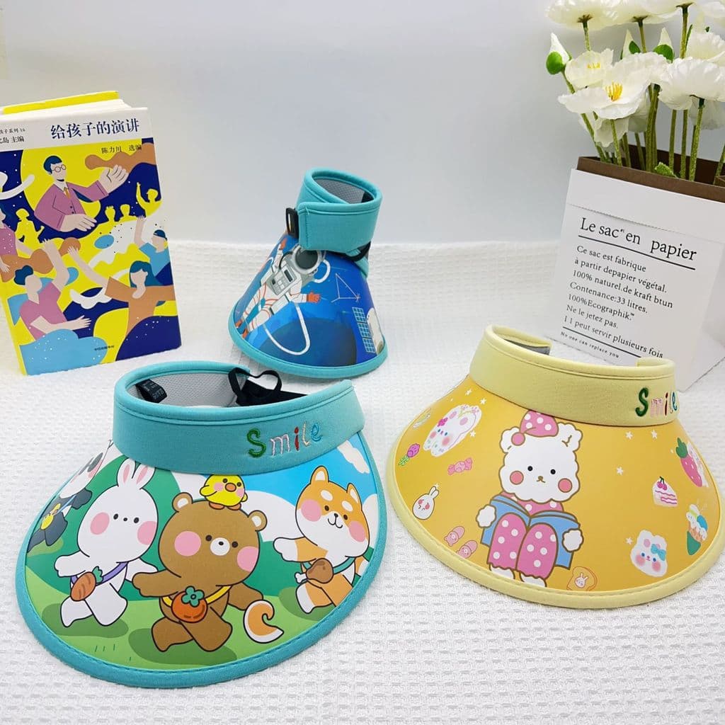 Chapéu de Sol Infantil com Proteção UV, Bonito Dinossauro, Novo Chapéu de Verão com Aba Larga e Estampa de Desenho Anima