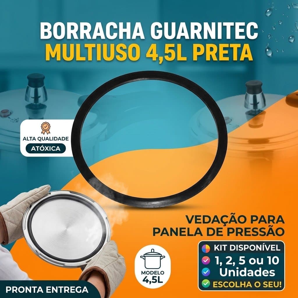Borracha Guarnitec Multiuso 4,5L Preta Vedação Panela de Pressão Kit 1 2 5 ou 10 Unidades