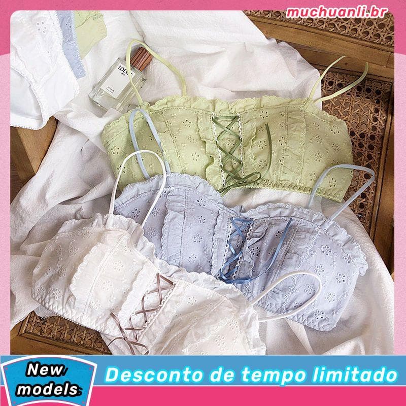 Estilo japonês algodão renda doce bonito menina puro desejo estilo tubo sem fio conjunto de sutiã roupa interior sutiã