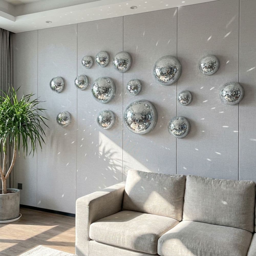Arte Da Parede Bola De Discoteca Do Espelho De 5 Pces , Decoração Brilhante Meia Refracção Clara , Vidro