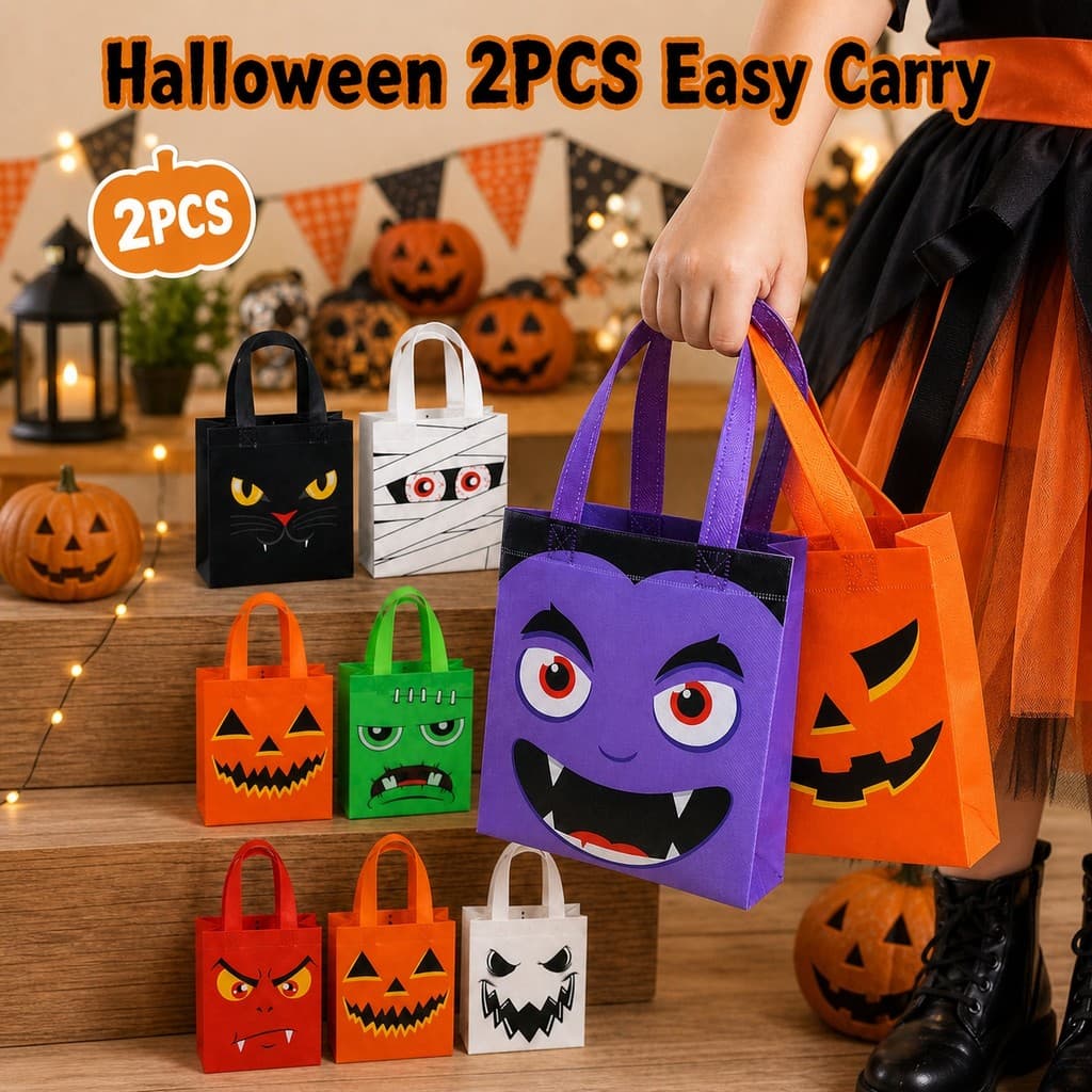 2 Peças De Sacos De Doces Ou Travessuras Para Crianças De Halloween Com Alça Portátil Não Tecida
