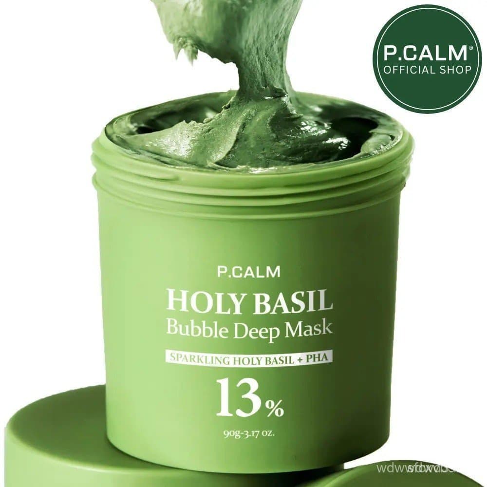 [P.CALMOfficial]Máscara de Argila Efervescente com Manjericão Sagrado 13% – Receita K-Beauty com Manjericão Sagrado e PH