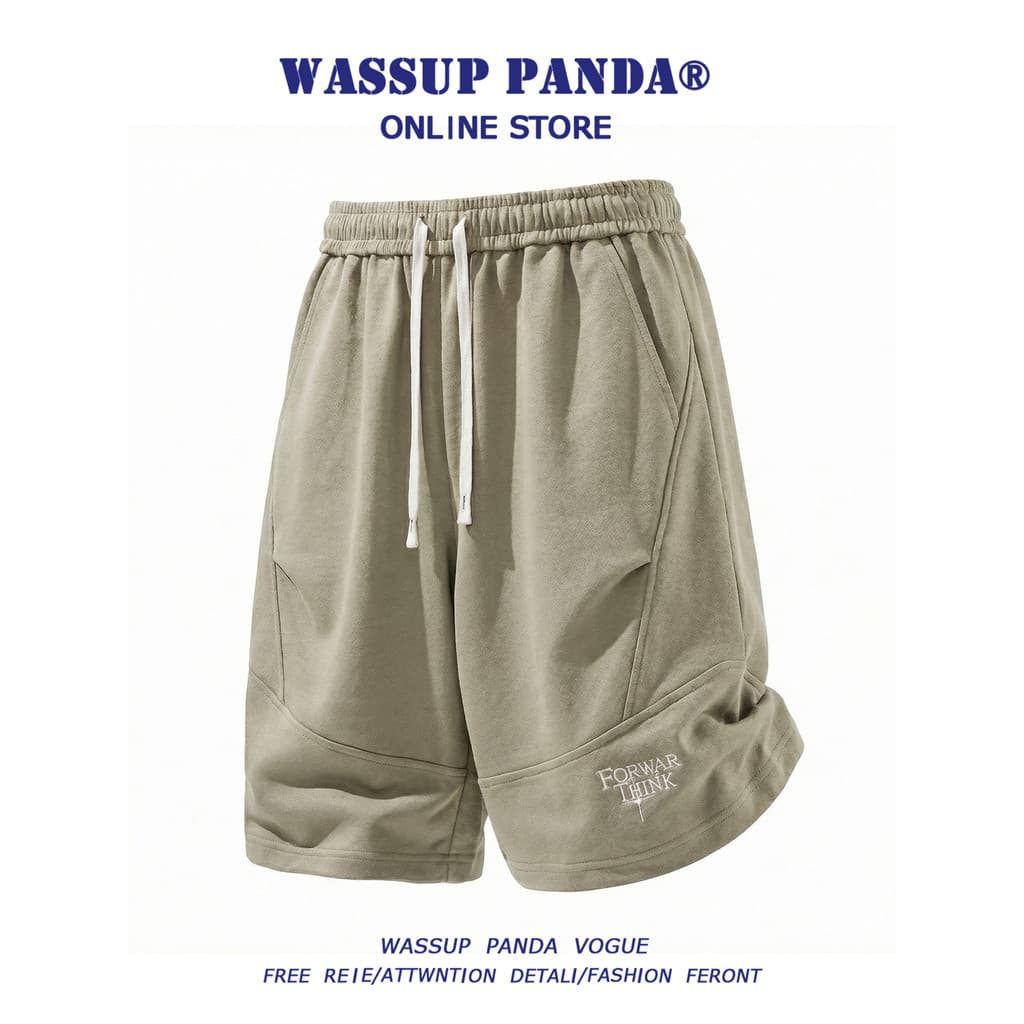 WASSUP PANDA Simples Solto All-Match Shorts Com Cordão Masculino Verão Casual Respirável Legal Lavável Calças De Cinco P