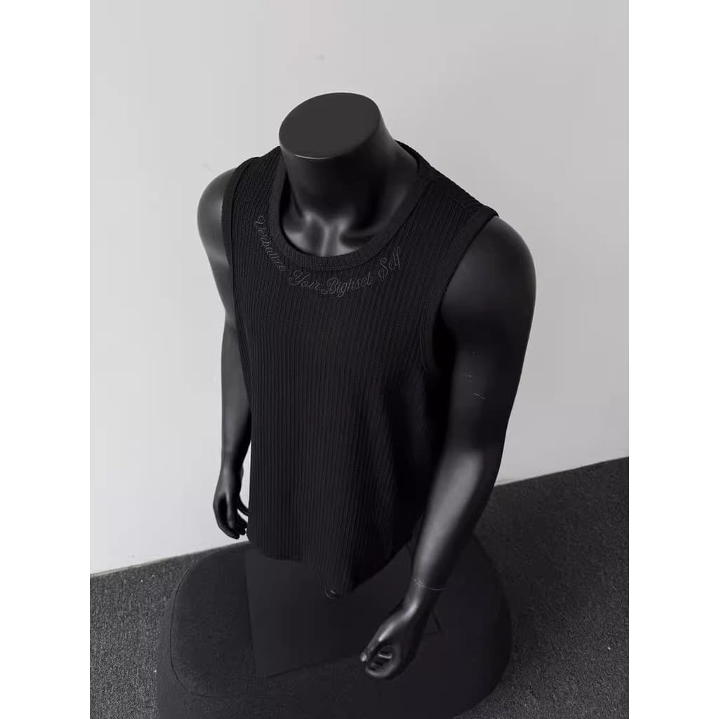 Estilo americano bordado gelo seda texturizado colete masculino verão rufião bonito Street Wear Pit Strip sem mangas cam