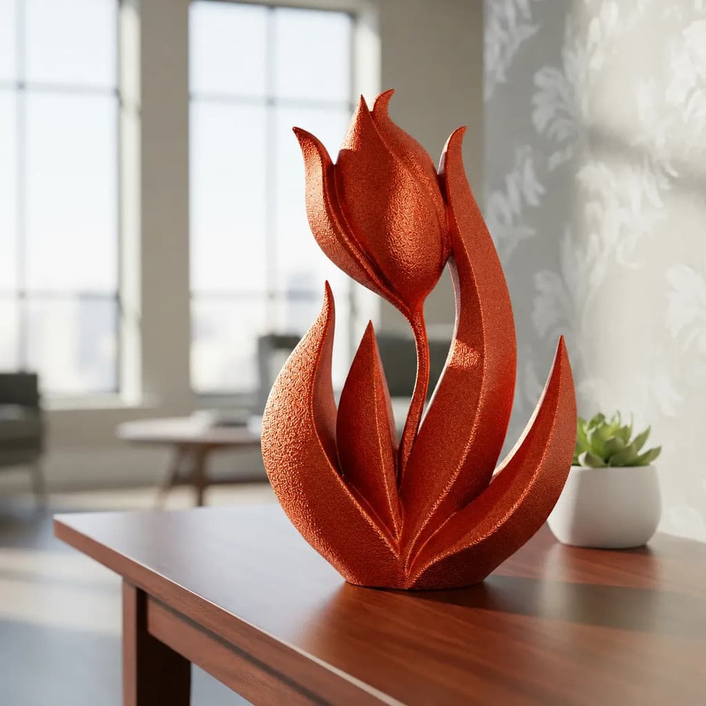 Escultura Abstrata Tulipa Cobre Metalico Cores Decorativas