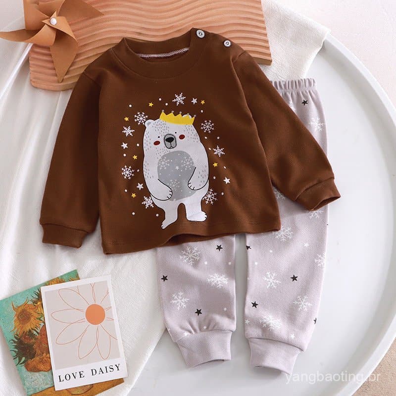 0-4 anos de idade crianças de manga comprida pijama conjunto, algodão meninos e meninas primavera e outono underwear,