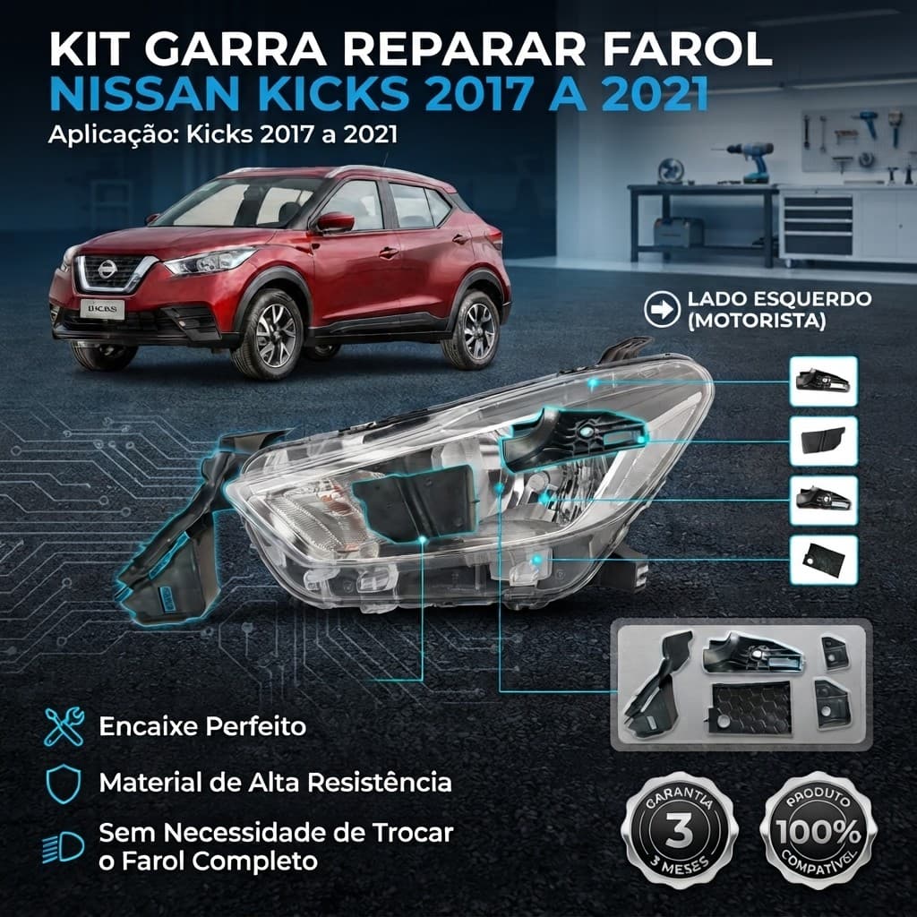 Kit Garra Reparar Farol Kicks 2017 2018 2019 2020 2021- Par