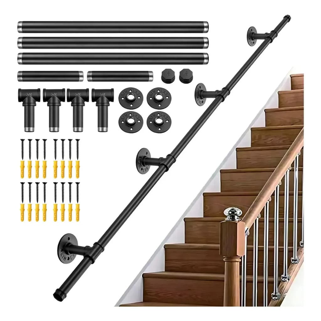 Corrimão Parede 3m em Tubo Metalon - Kit com Suportes - Fácil Instalação para Escadas