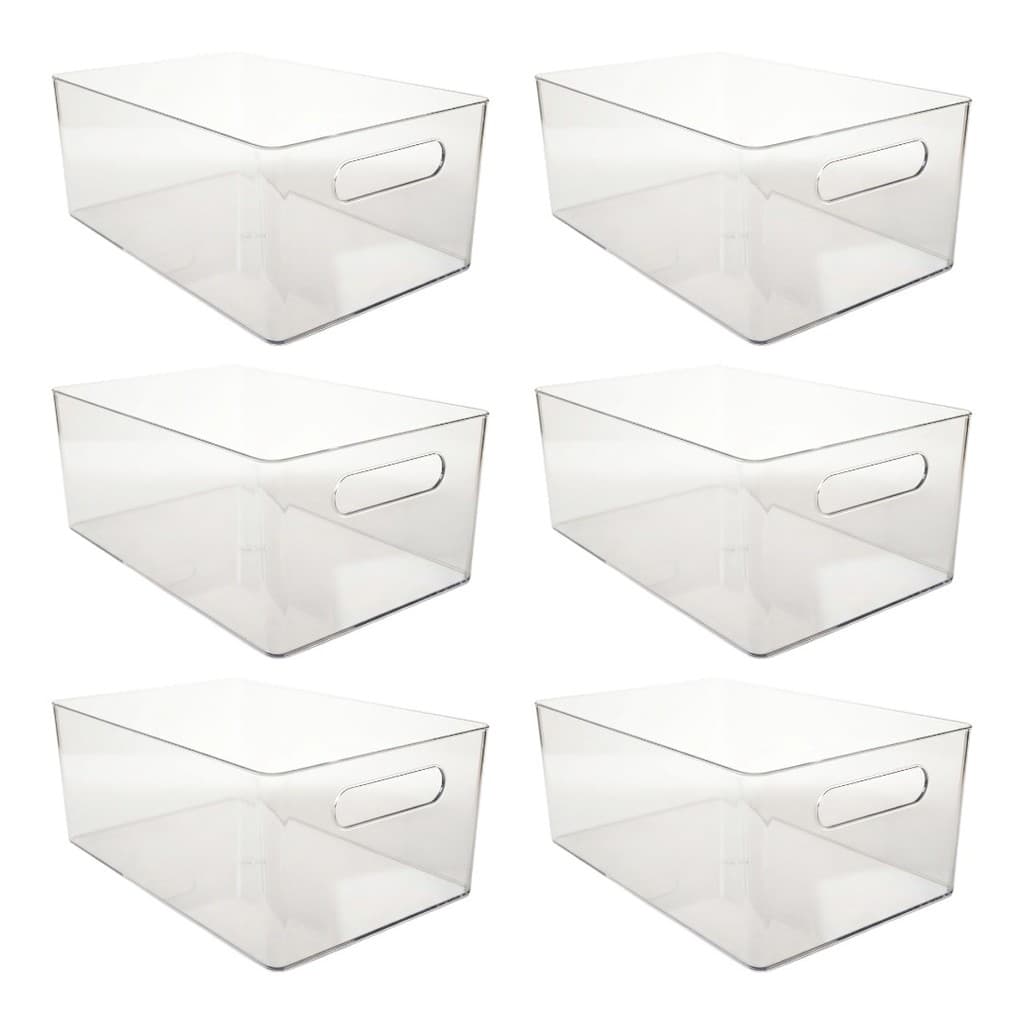 Kit 6 Caixas Organizadoras Transparentes Sem Tampa Com Alça Frontal 25,5cm Geladeira E Armário