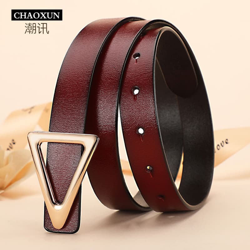 Triângulo fivela cinto feminino couro genuíno puro influenciador mesmo estilo All-Match Jeans cinto vestido decorativo s