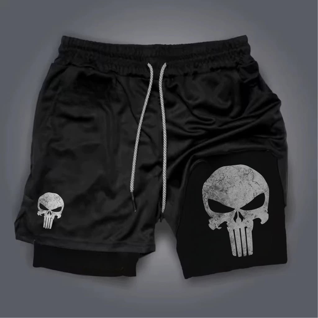 Shorts Bermuda 2 em 1 Para Academia treino perfomance Caveira academia maromba short dry compressão