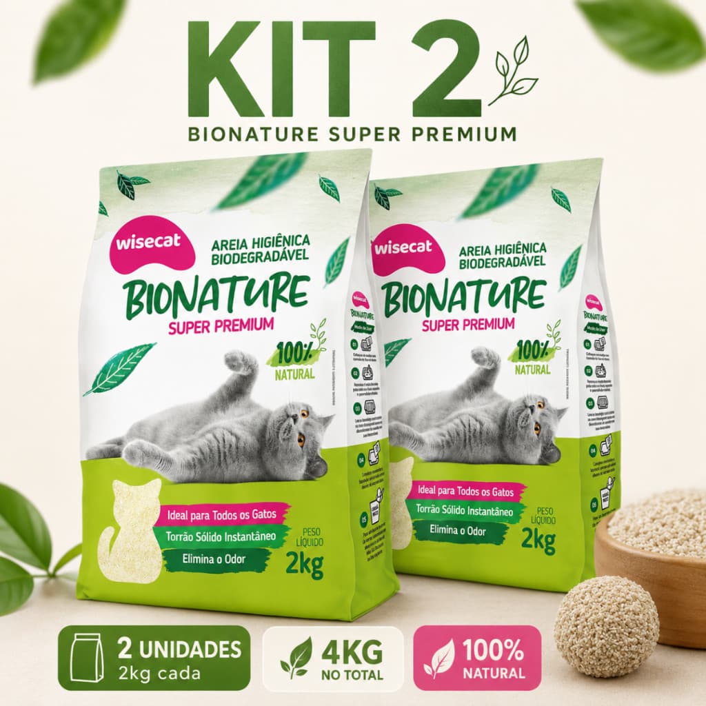 Kit 2 Areia Sanitária De Mandioca Granulado Para Gatos Biodegradável Wisecat 4kg