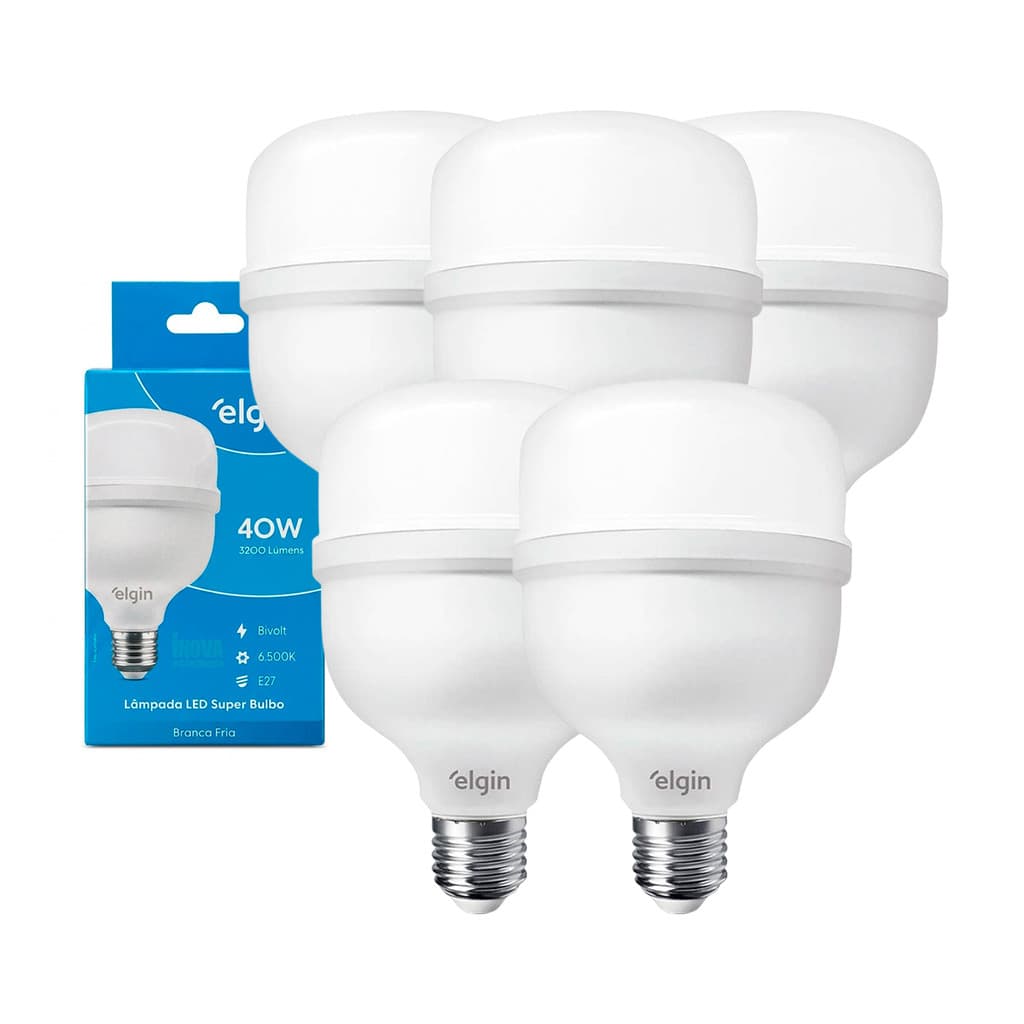 Kit Lâmpadas Led Elgin 40w Super Bulbo Alta Potencia Bivolt 6500k 2 a 5 Lâmpadas Monte o seu Kit
