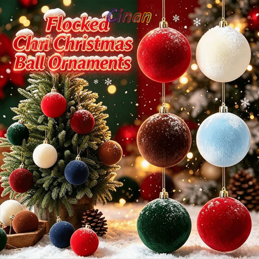 CINAN 12 Peças De Enfeites De Bola De Natal , Formato Redondo Estilo Vintage Suspensa Flocada , 6 Cm