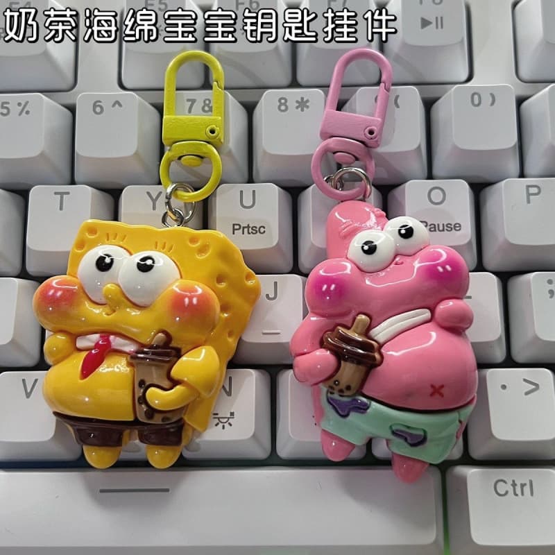 Novo bob esponja calça quadrada torta estrela chaveiro estilo bonito dos desenhos animados pingente mochila acessórios p