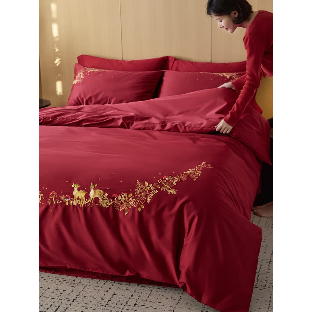 Casamento romântico alta contagem de alta densidade puro algodão cama de casamento conjunto de quatro peças luz luxo cas