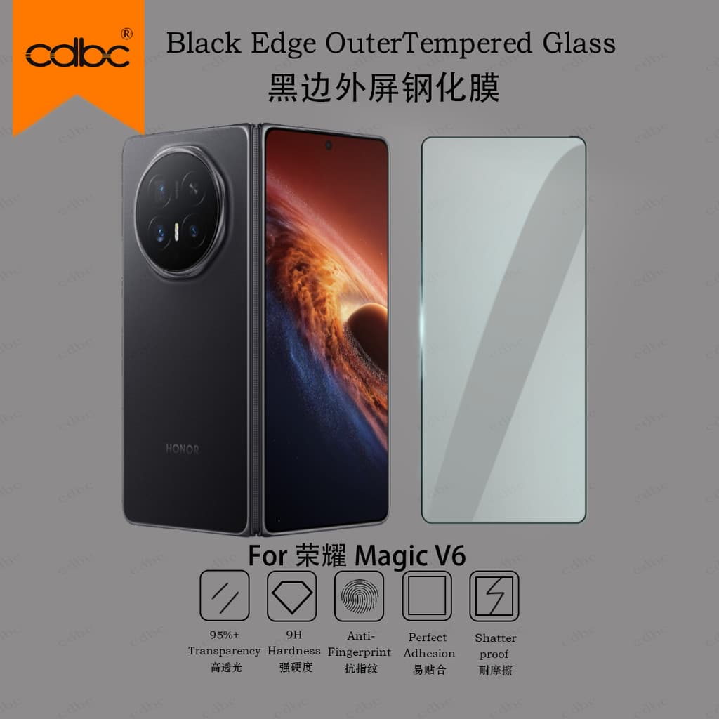 cdbc Honor Magic V5 V6 Black-Edge HD Filme Temperado De Tela Externa E Anti-Espião De Borda Preta Vidro Impressão Digita