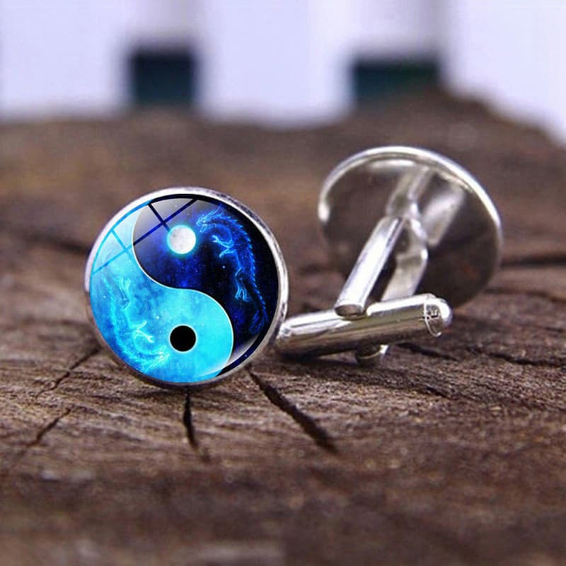 Yin Yang Tai Chi padrão tempo Gem abotoaduras moda masculina prata camisa francesa abotoaduras pequenos presentes