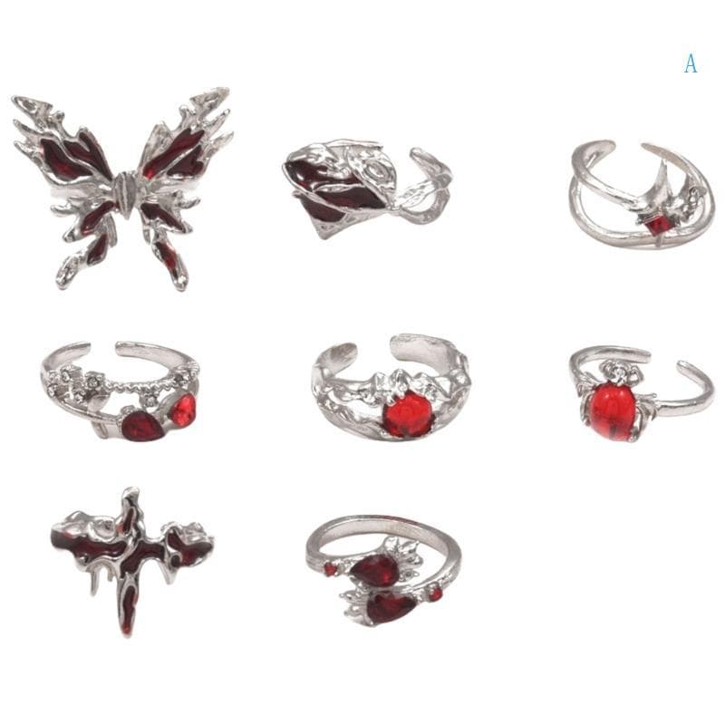 Um Único Amor Coração Cruzes Borboleta Anéis Conjunto Elegante Resistente Liga Jóias Acessório Para Trendsetters 8 Pçs