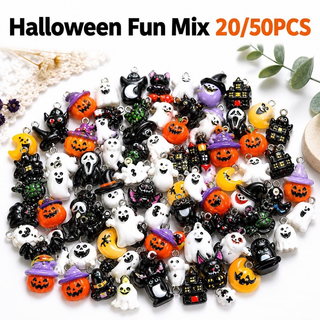 20/50 Pcs Aleatório Pequeno Pingente De Halloween Encantos Para Decoração De Bolsa De Presente De Festa Artesanal